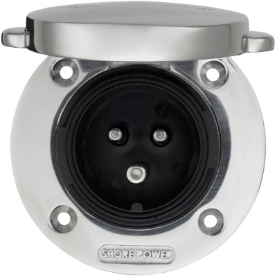 Power Inlet stainless steel with cover 32A/250Vac (2p/3w)